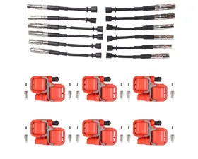 Aceon Set of 6 Red Aceon Sport Ignition Coil with Wire Set & Spark Plug Chrysler | Mercedes-Benz 1997-2011