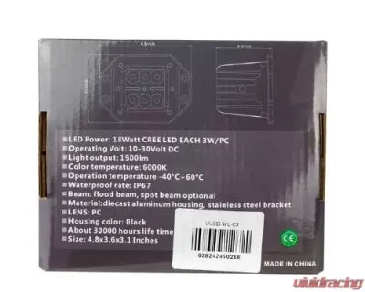 Vivid Lumen Industrial Series Led Work Light 3 Inch Flush Square Spot - VLED-WL-03