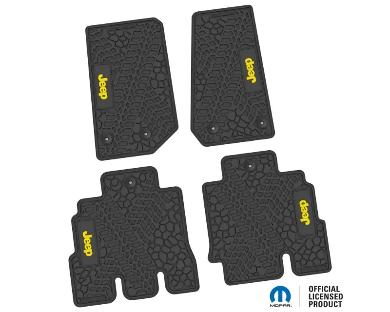 FlexTread Floor Mats Tire Tread | Scorched Earth Scene | Jeep Insert Black | Yellow Jeep Wrangler JKU 2014-2018 - NGTT05011950