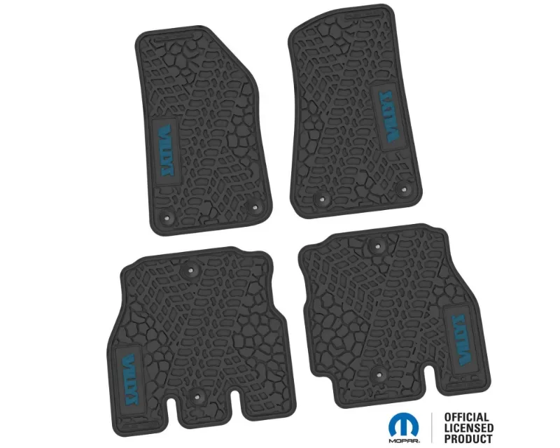 FlexTread Floor Mats Tire Tread | Scorched Earth Scene | Willys Insert Black | Dark Blue Jeep Wrangler JLU 2018-2024 - NGTT07015960