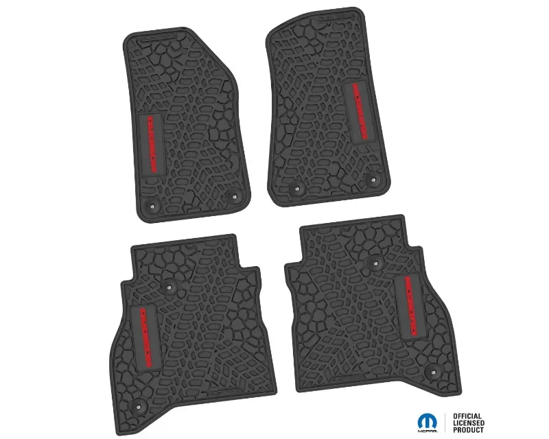 FlexTread Floor Mats Tire Tread | Scorched Earth Scene | Rubicon Insert Black | Red Jeep Gladiator 2020-2024 - NGTT45013977