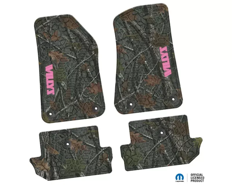 FlexTread Floor Mats Tire Tread | Scorched Earth Scene | Willys Insert Rugged Woods | Pink Jeep Wrangler JL 2018-2024 - NGTT47015206