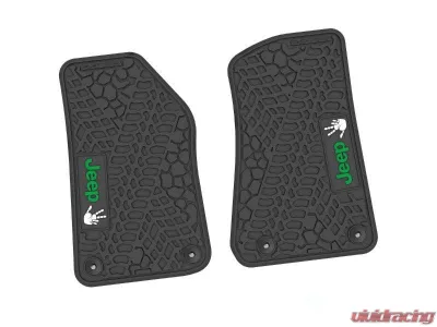 2 Pieces Black w/ Green "JEEP" w/ White "Wave" Insert Tire Tread/Scorched Earth Scene w/ JEEP Wave w/o Wheel Insert Jeep Wrangler JL 2 Door | Gladiator 2018-2024 - NGTT06066991