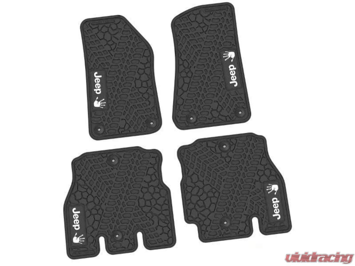 4 Pieces Black w/ White "JEEP" w/ White "Wave" Insert Tire Tread