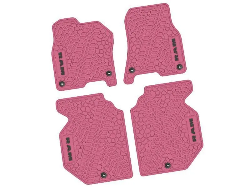 4 Pieces Pink w/ Black Insert Tire Tread/Scorched Earth Scene w/ RAM Logo & Text Insert Ram 1500 Crew Cab 2019-2024 - NGTT17016600