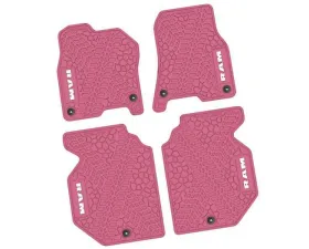 4 Pieces Pink w/ White Insert Tire Tread/Scorched Earth Scene w/ RAM Logo & Text Insert Ram 1500 Crew Cab 2019-2024