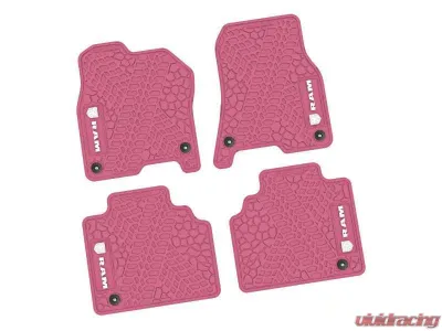 4 Pieces Pink w/ White Insert Tire Tread/Scorched Earth Scene w/ RAM Head & Text Logo Insert Ram 1500 Quad Cab 2019-2024 - NGTT18010648