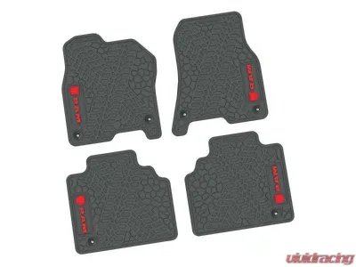 4 Pieces Grey w/ Red Insert Tire Tread/Scorched Earth Scene w/ RAM Head & Text Logo Insert Ram 1500 Quad Cab 2019-2024 - NGTT18010877