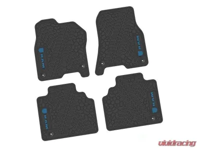 4 Pieces Black w/ Dark Blue Insert Tire Tread/Scorched Earth Scene w/ RAM Head & Text Logo Insert Ram 1500 Quad Cab 2019-2024 - NGTT18010960