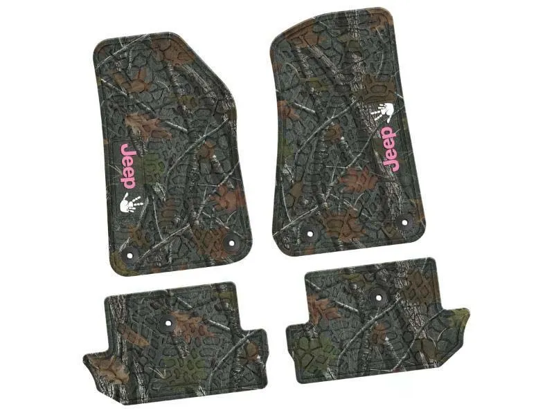 4 Pieces Rugged Woods w/ Pink "JEEP" w/ White "Wave" insert Tire Tread/Scorched Earth Scene w/ JEEP Wave w/o Wheel Insert Jeep Wrangler JL 2 Door 2018-2024 - NGTT47066206