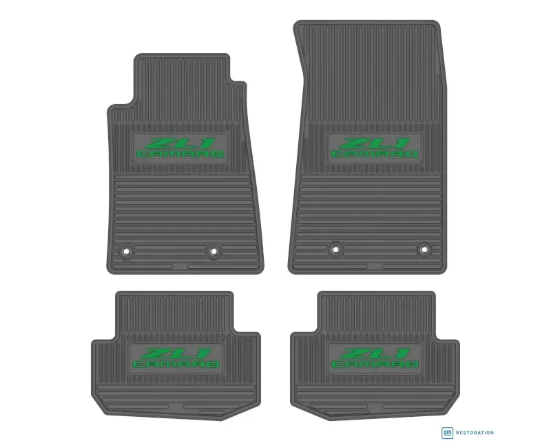 FlexTread Floor Mats 4 Piece Camaro ZL1 Logo Grey With Green Insert Chevrolet Camaro RWD 2010-2015 - NGCV60069865