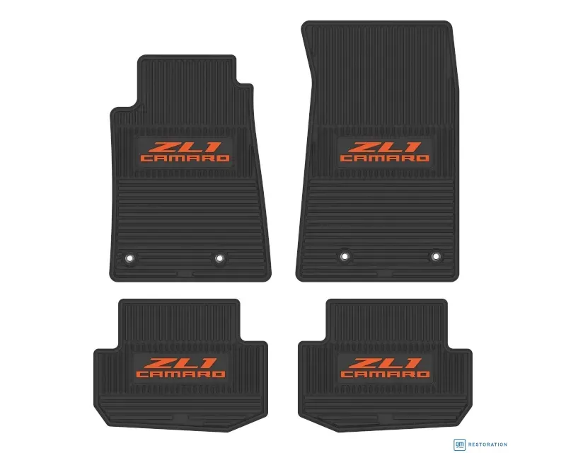FlexTread Floor Mats 4 Piece Camaro ZL1 Logo Black With Orange Insert Chevrolet Camaro RWD 2010-2015 - NGCV60069973