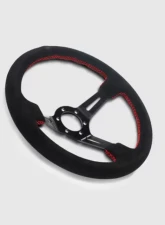 Street Aero Suede Brushed Aluminum Steering Wheel - Red Stitched                                     - ssw0321 - Image 5