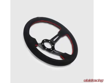 Street Aero Suede Brushed Aluminum Steering Wheel - Red Stitched - ssw0321