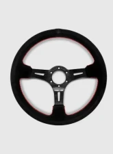 Street Aero Suede Brushed Aluminum Steering Wheel - Red Stitched                                     - ssw0321 - Image 2