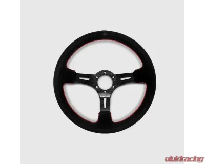 Street Aero Suede Brushed Aluminum Steering Wheel - Red Stitched - ssw0321