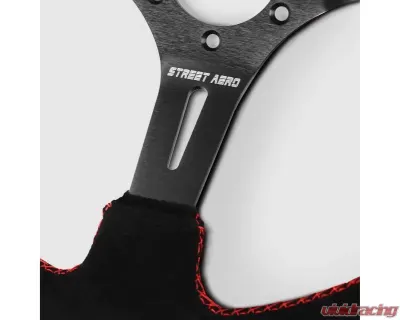 Street Aero Suede Brushed Aluminum Steering Wheel - Red Stitched - ssw0321