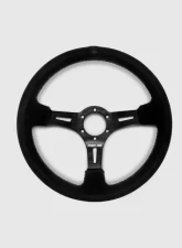 Street Aero Suede Brushed Aluminum Steering Wheel - Black Stitched                                     - ssw0421 - Image 2