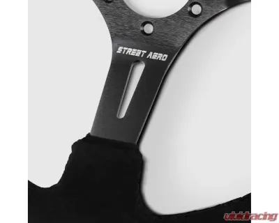 Street Aero Suede Brushed Aluminum Steering Wheel - Black Stitched - ssw0421