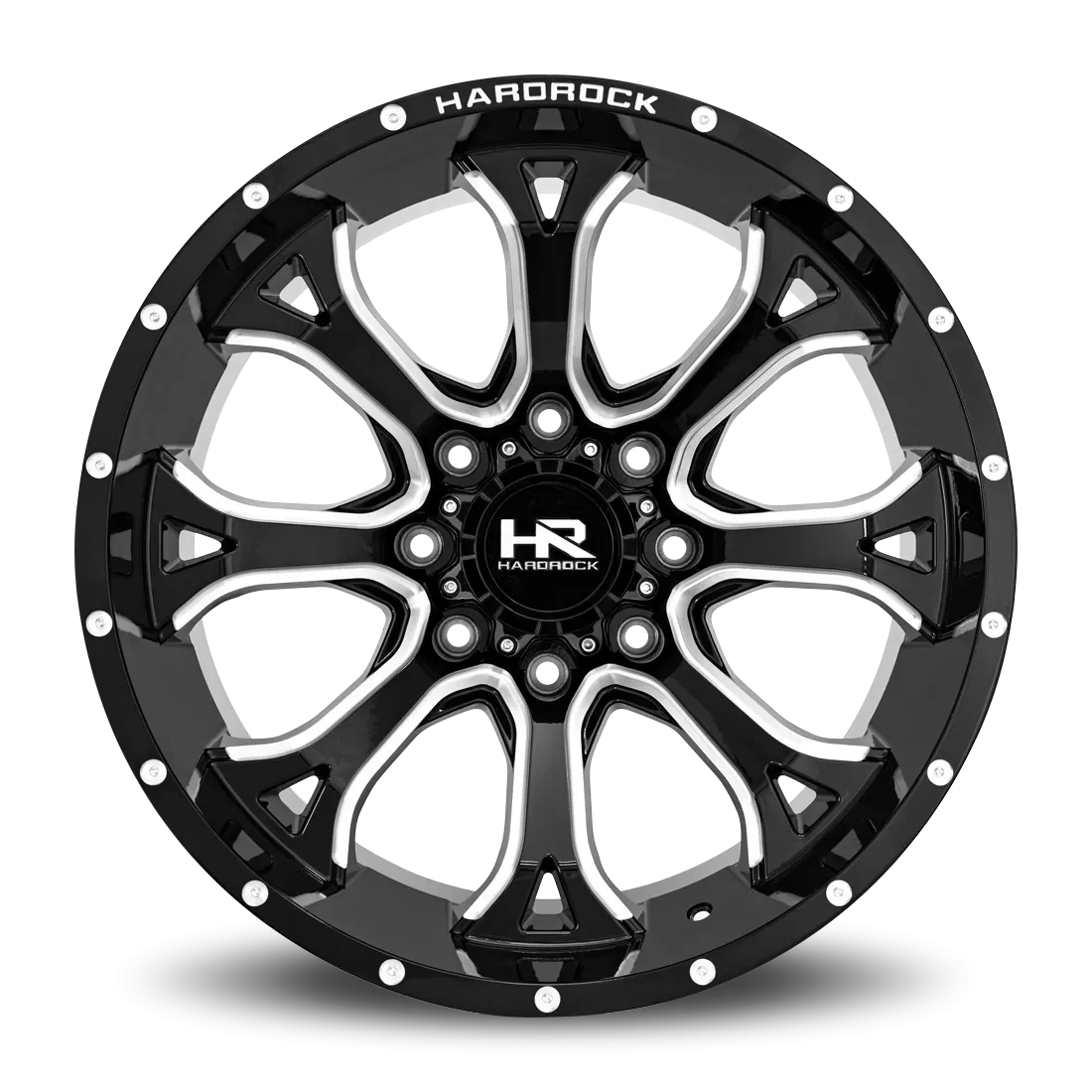 Hardrock Offroad BloodShot Xposed Aluminum Wheel 22x12 8x180 -51 124.3 Gloss Black Milled - H505-221278151BM