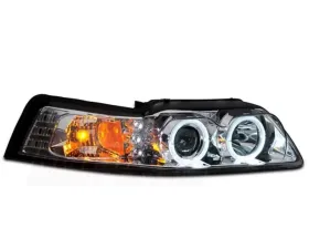 Raxiom Dual LED Halo Projector Headlights w/ Chrome Housing & Clear Lens Ford Mustang 1999-2004
