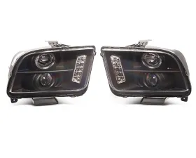 Raxiom Clear Lens Black Housing LED Halo Projector Headlights Ford Mustang 2005-2009