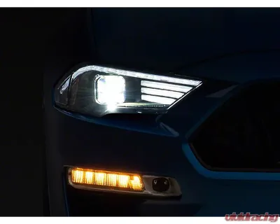 Raxiom Clear Lens Black Housing White Tri-Bar LED Accent Lighting Projector Headlights Ford Mustang GT EcoBoost 2018-2023 - 407614