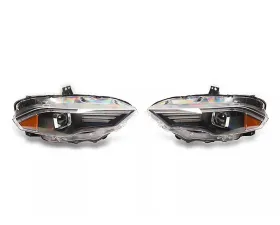Raxiom Clear Lens Black Housing White Tri-Bar LED Accent Lighting Projector Headlights Ford Mustang GT EcoBoost 2018-2023