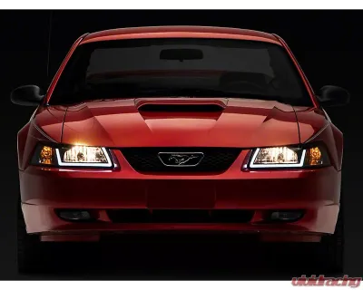 Raxiom Axial Series Clear Lens Black Housing Headlights w/ LED Bar Ford Mustang 1999-2004 - 422712