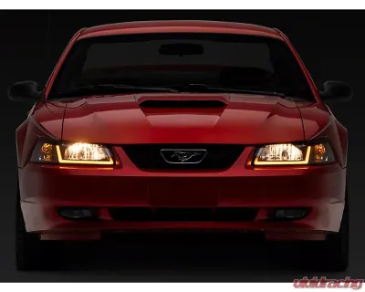 Raxiom Axial Series Clear Lens Black Housing Headlights w/ Sequential LED Bar Ford Mustang 1999-2004 - 422713