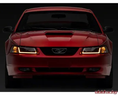 Raxiom Axial Series Clear Lens Black Housing Headlights w/ Sequential LED Bar Ford Mustang 1999-2004 - 422713