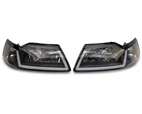 Raxiom Axial Series Clear Lens Black Housing Headlights w/ Sequential LED Bar Ford Mustang 1999-2004