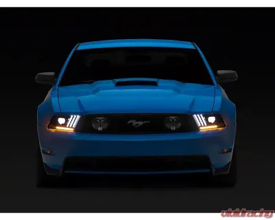 Raxiom Clear Lens Black Housing LED Projector Headlights w/ DRL & Sequential Turn Signals Ford Mustang w/ Factory Halogen Headlights 2010-2012 - 426685