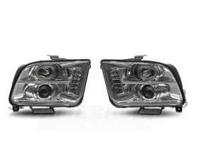 Raxiom Clear Lens Chrome Housing LED Halo Projector Headlights Ford Mustang 2005-2009