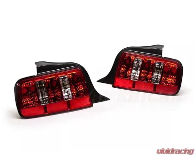 Raxiom Red/Clear Lens Chrome Housing Cayote Tail Lights Ford Mustang 2005-2009 - 49123