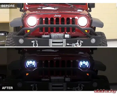 Raxiom Clear Lens Black Housing 6-LED Headlights w/ Partial Halo Jeep Wrangler TJ | JK 1997-2018 - J135442