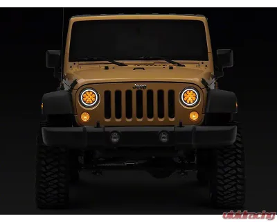 Raxiom Axial Series Clear Lens Black Housing Spider LED Headlights w/ Amber DRL & Angel Eye Halo Jeep Wrangler JK 2007-2018 - J152602