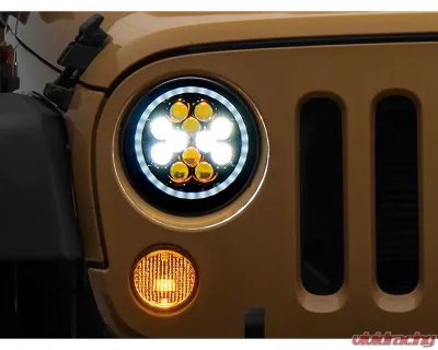 Raxiom Axial Series Clear Lens Black Housing Spider LED Headlights w/ Amber DRL & Angel Eye Halo Jeep Wrangler JK 2007-2018 - J152602