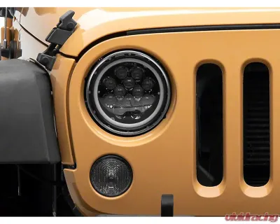 Raxiom Axial Series Clear Lens Black Housing Spider LED Headlights w/ Amber DRL & Angel Eye Halo Jeep Wrangler JK 2007-2018 - J152602