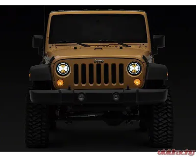 Raxiom Axial Series Clear Lens Black Housing Spider LED Headlights w/ Amber DRL & Angel Eye Halo Jeep Wrangler JK 2007-2018 - J152602