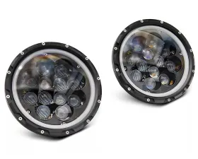 Raxiom Axial Series Clear Lens Black Housing Spider LED Headlights w/ Amber DRL & Angel Eye Halo Jeep Wrangler JK 2007-2018