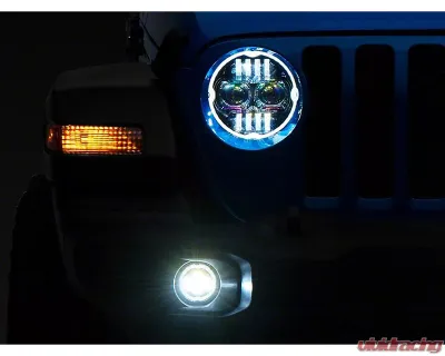 Raxiom Axial Series Clear Lens Black Housing 9" Angel Eye LED Headlights & LED Fog Lights Jeep Wrangler JL | Gladiator JT 2018-2024 - J177416