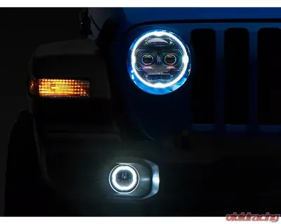 Raxiom Axial Series Clear Lens Black Housing 9" Angel Eye LED Headlights & LED Fog Lights Jeep Wrangler JL | Gladiator JT 2018-2024 - J177416
