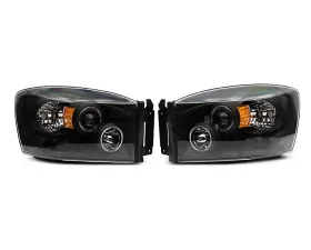 Raxiom Clear Lens Black Housing LED Halo Projector Headlights Dodge Ram 1500 2006-2008