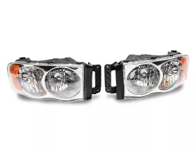 Raxiom Axial Series Clear Lens Chrome Housing OEM Style Replacement Headlights Dodge Ram 1500 | 2500 | 3500 2002-2005