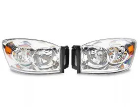 Raxiom Axial Series Chrome Housing Clear Lens OEM Style Replacement Headlights Dodge Ram 1500 | 2500 | 3500 2006-2009