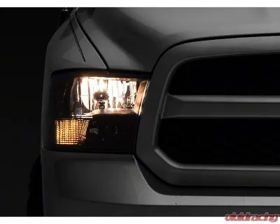 Raxiom Axial Series Clear Lens Black Housing Euro Style Headlights w/ Dual Bulb Ram 1500 | 2500 | 3500 w/ Factory Halogen Non-Projector Headlights 2009-2018 - R118016