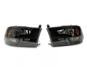 Raxiom Axial Series Clear Lens Black Housing Euro Style Headlights w/ Dual Bulb Ram 1500 | 2500 | 3500 w/ Factory Halogen Non-Projector Headlights 2009-2018