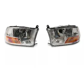 Raxiom Axial Series Clear Lens Chrome Housing OEM Style Replacement Headlights w/ Single Bulb Ram 1500 | 2500 | 3500 w/ Factory Halogen Non-Projector Headlights 2009-2018