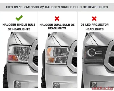 Raxiom Axial Series Smoked Lens Chrome Housing OEM Style Replacement Headlights w/ Single Bulb Ram 1500 | 2500 | 3500 w/ Factory Halogen Non-Projector Headlights 2009-2018 - R118019